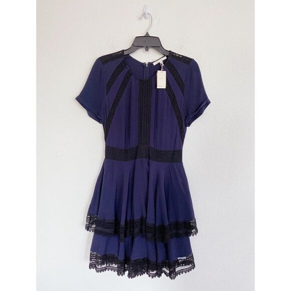 Maje Flounced tiered lace trimmed Dress in Navy - Picture 2 of 10